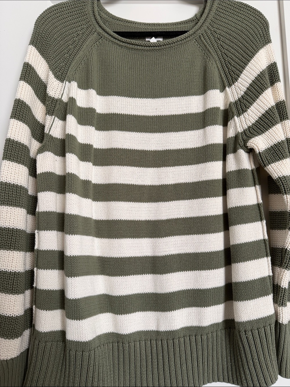 aerie Olive Green and Cream Striped Crewneck Sweater - Picture 2 of 3